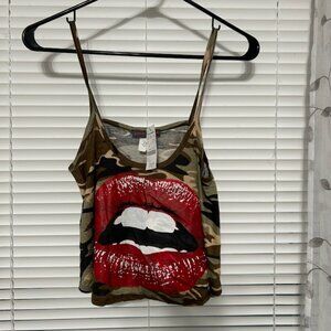 Joyce Leslie Army Print Crop Top, Size Smal